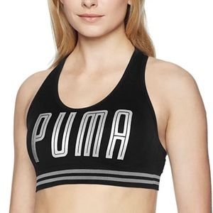 PUMA Sports Bra- Racerback with metallic silver PUMA Stripe Workout gym yoga